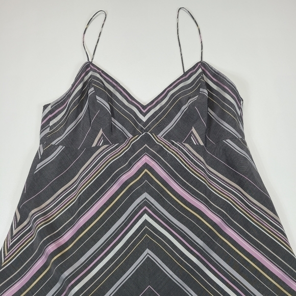 J. Crew Midi Dress Sleeveless Silk Blend V-Neck in Multicolor Chevron, Size 4P - Picture 3 of 13